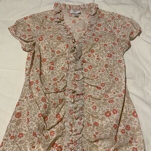 LOFT Floral Ruffle Blouse - Cream and Red